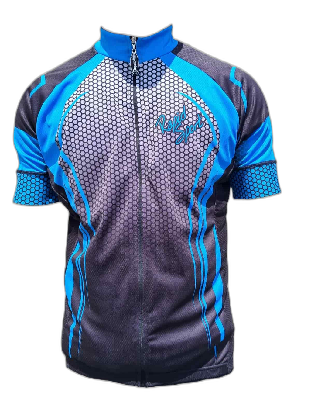 Mens Cycling Jersey Blue Honeycomb Front (background removed)