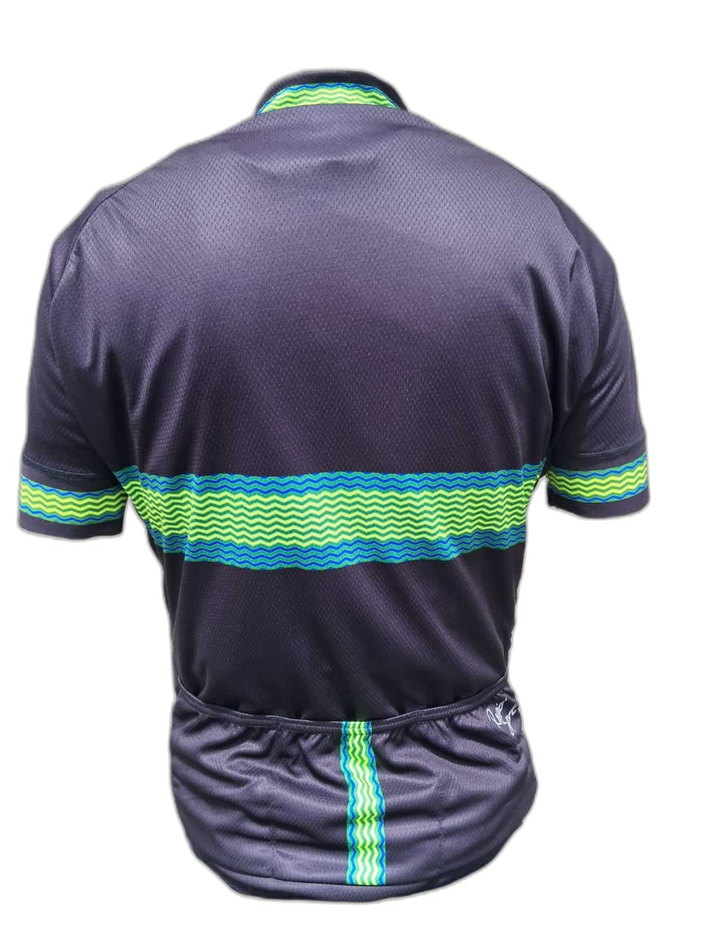 Mens Cycling Jersey Retro Green Stripes Back (background removed)
