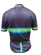 Mens Cycling Jersey Retro Green Stripes Back (background removed)