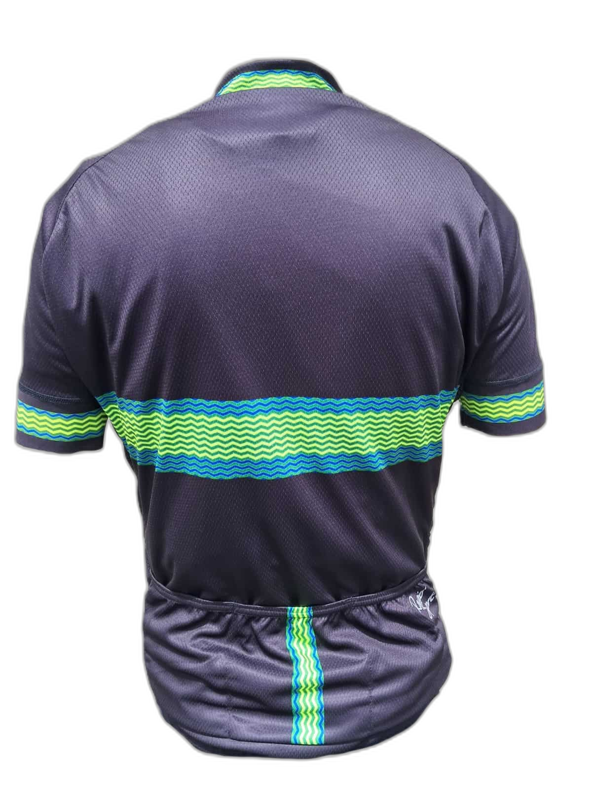Mens Cycling Jersey Retro Green Stripes Back (background removed)