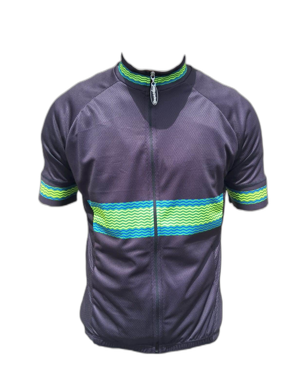 Mens Cycling Jersey Retro Green Stripes Front (background removed)