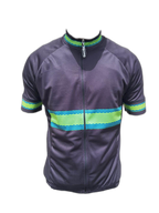 Mens Cycling Jersey Retro Green Stripes Front (background removed)
