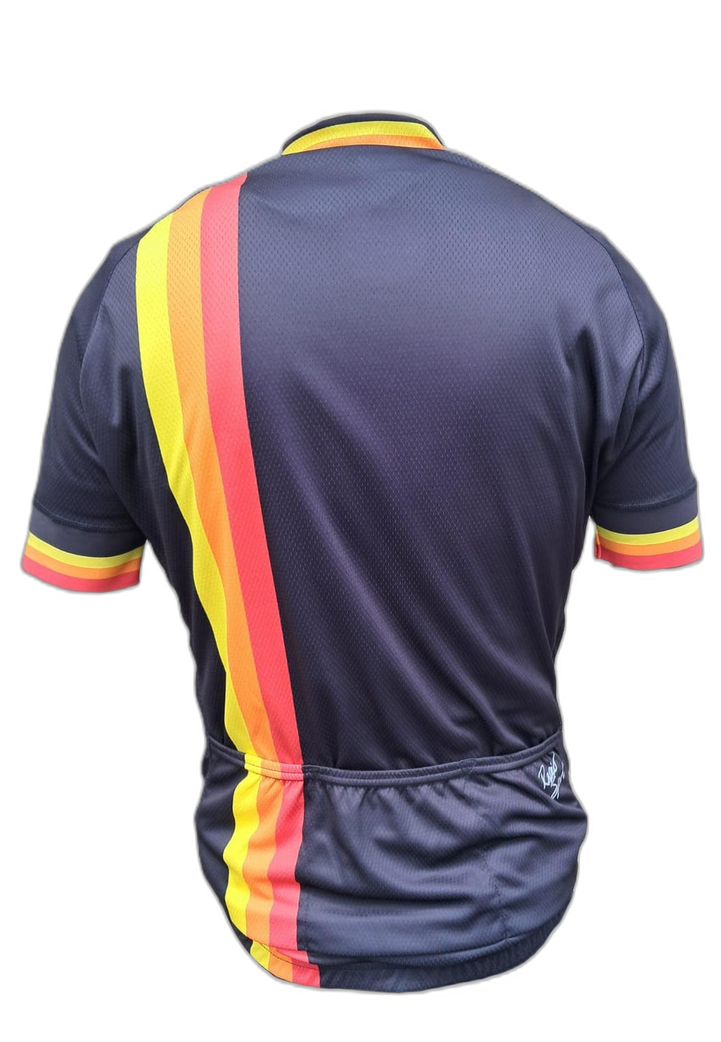 Mens Cycling Jersey Retro Red Stripes Back (background removed)