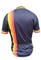 Mens Cycling Jersey Retro Red Stripes Back (background removed)
