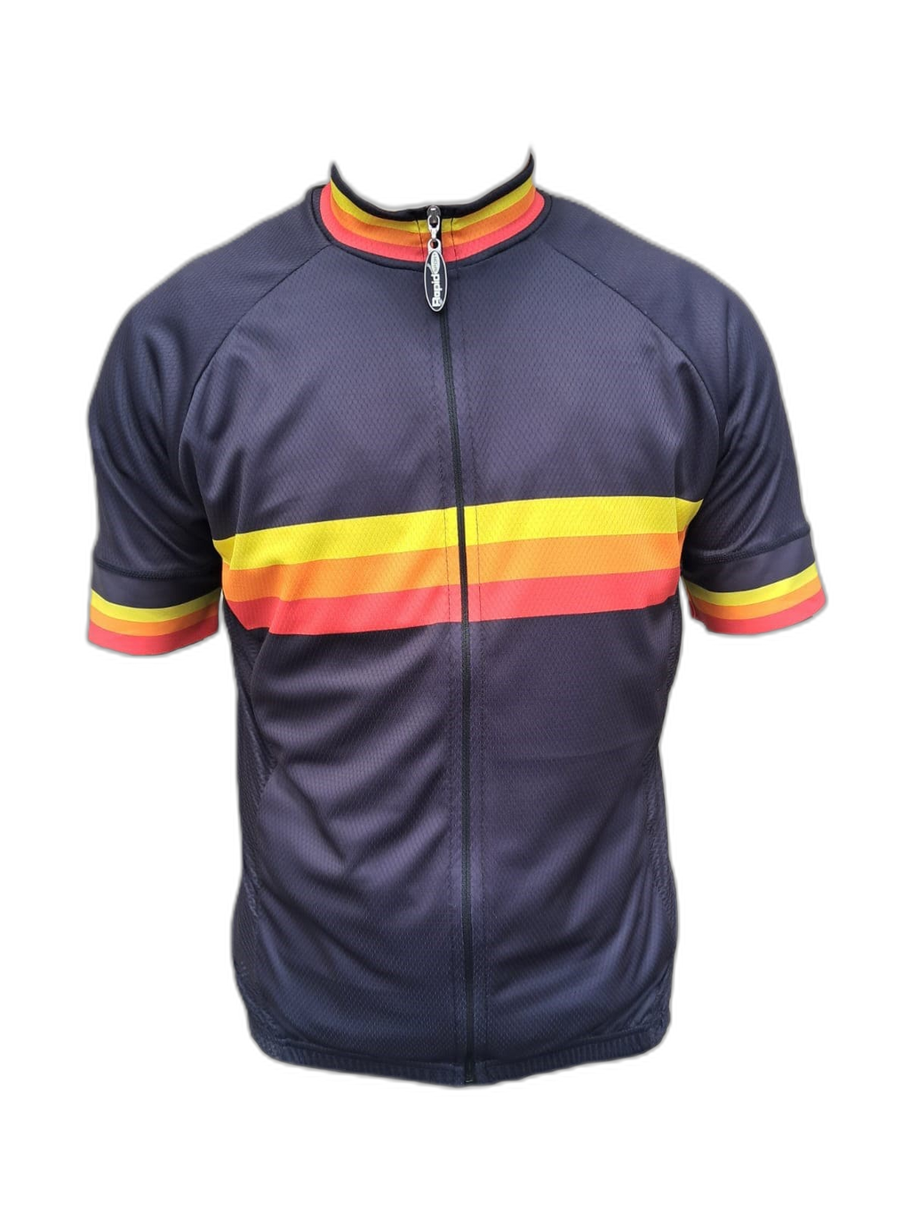 Mens Cycling Jersey Retro Red Stripes Front (background removed)