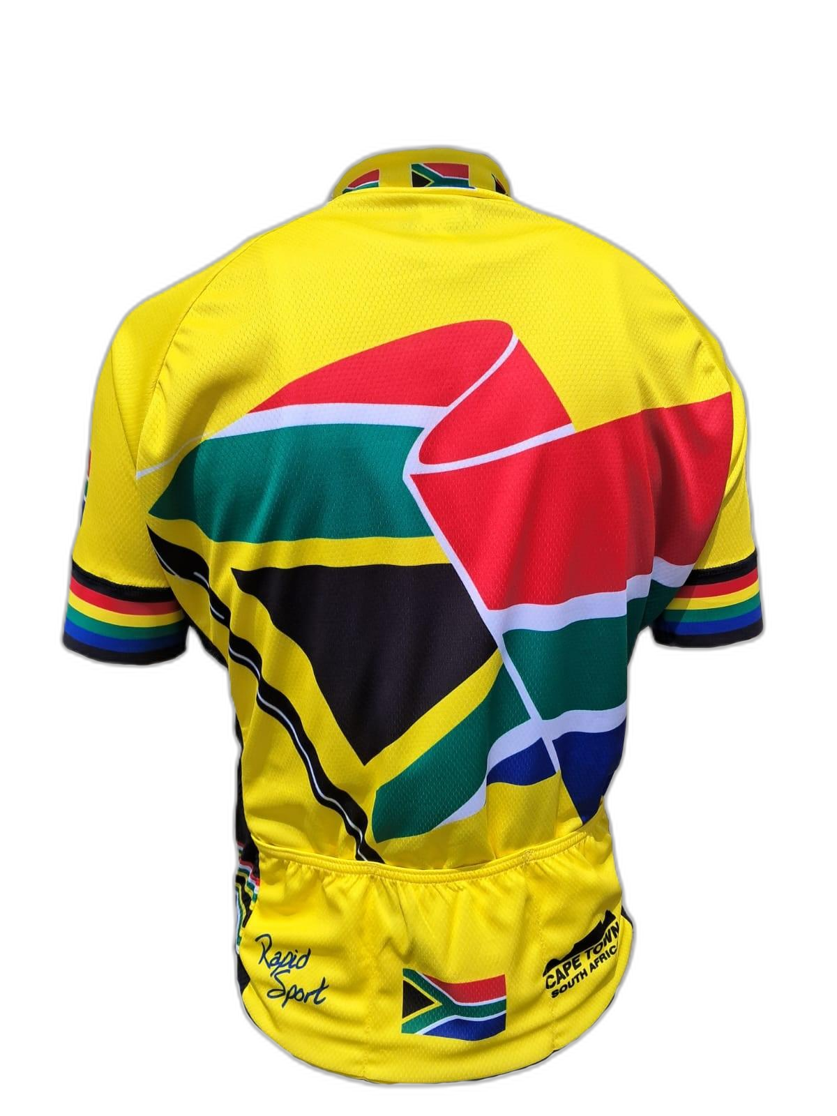 Mens Cycling Shirt Yellow Sa Flag Theme Back (background removed)