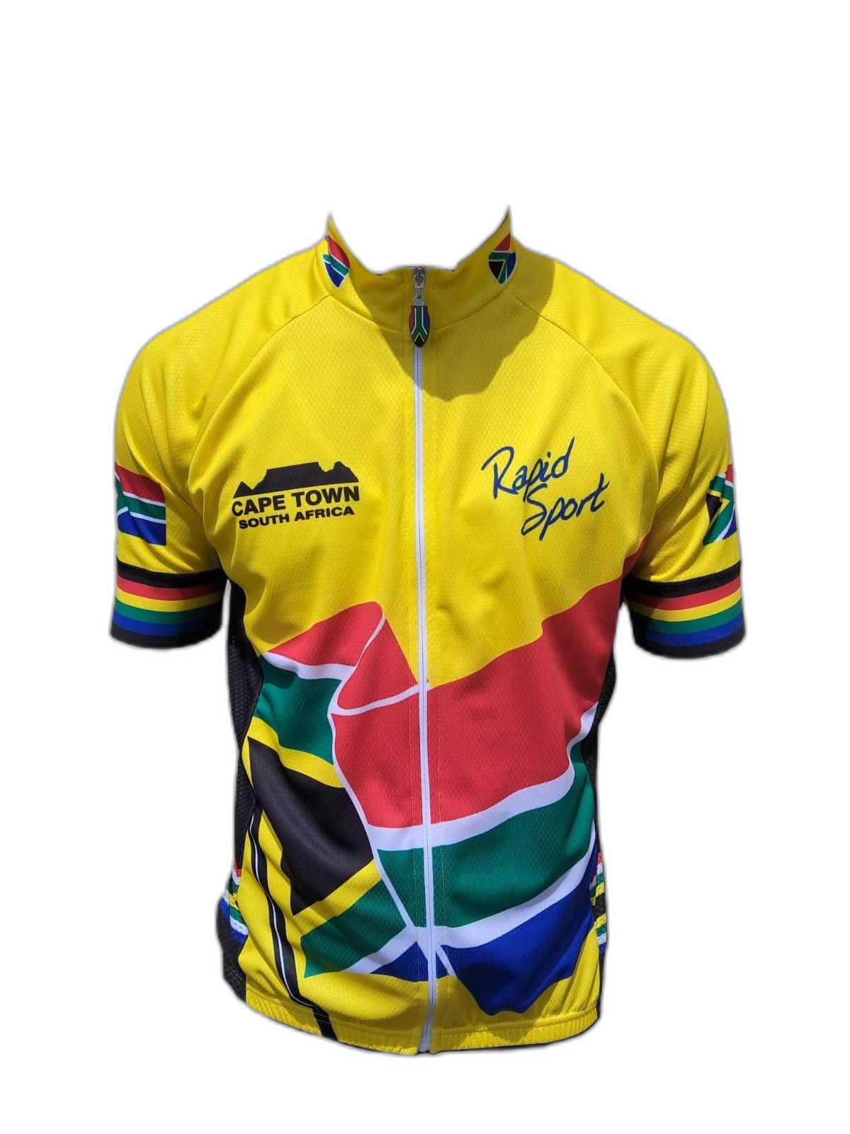Mens Cycling Shirt Yellow Sa Flag Theme Front (background removed)