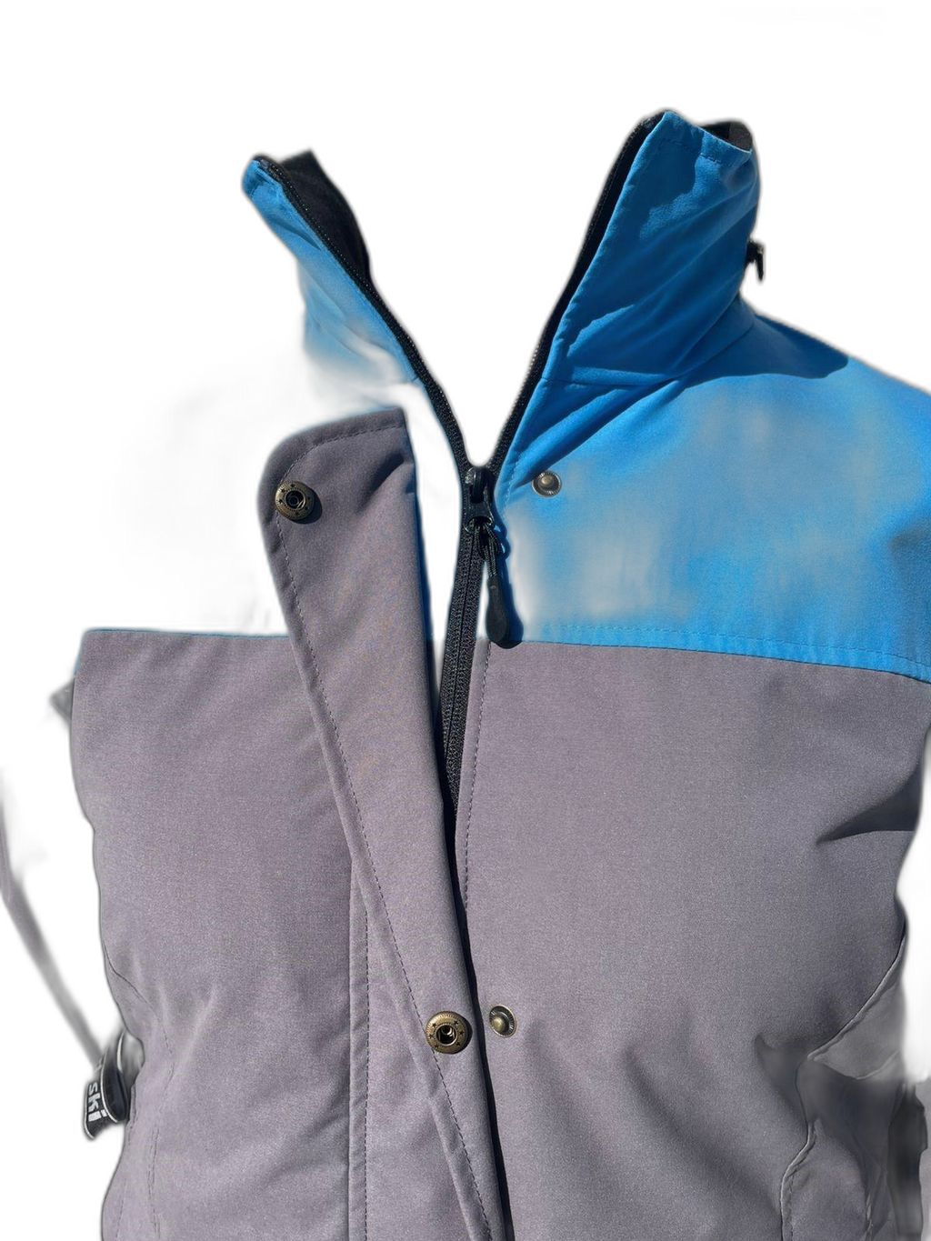 Mens Ski Jacket Blue Black Front Collar (background removed)