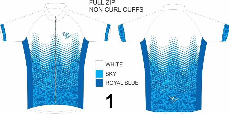 Custom cycle jersey, blue and white