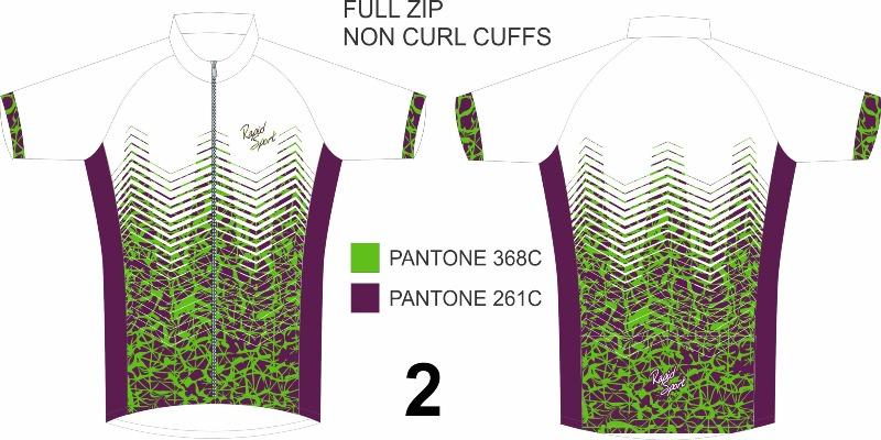 Custom cycle jersey, green and purple
