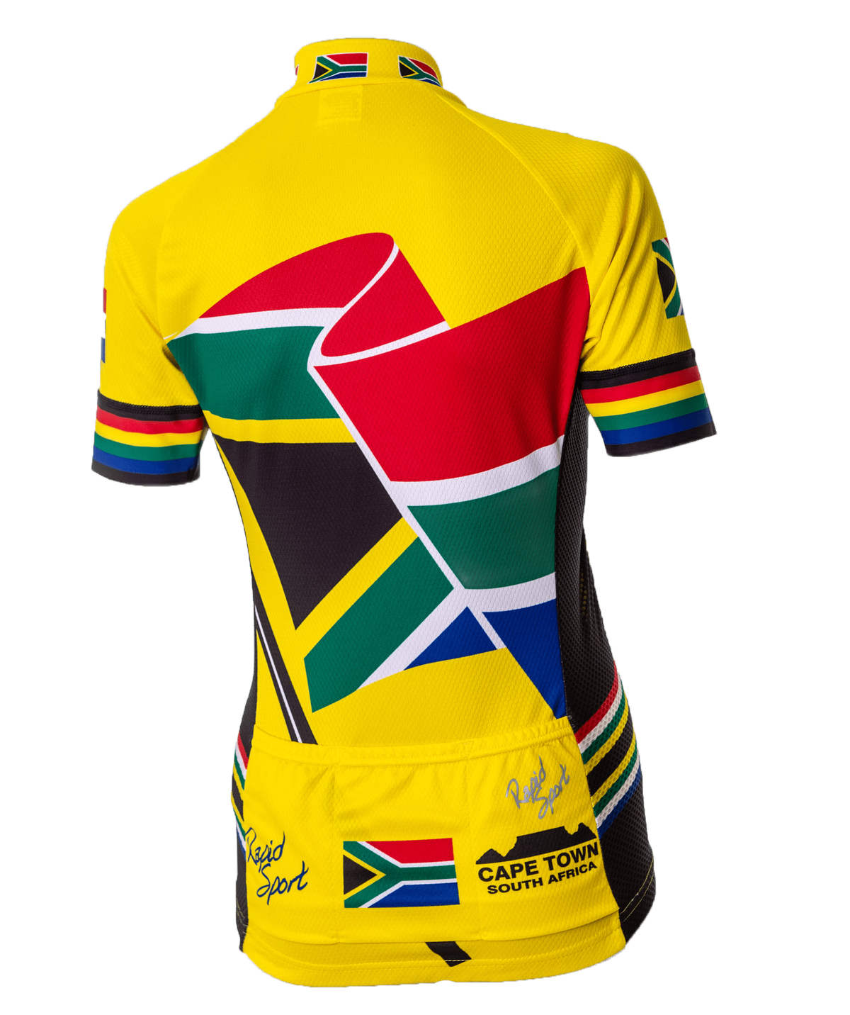 Womens Yellow South Africa Flag Cycling Shirt Back (background removed)
