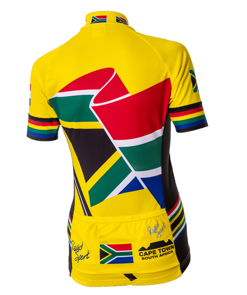 Womens Yellow South Africa Flag Cycling Shirt Back (background removed)