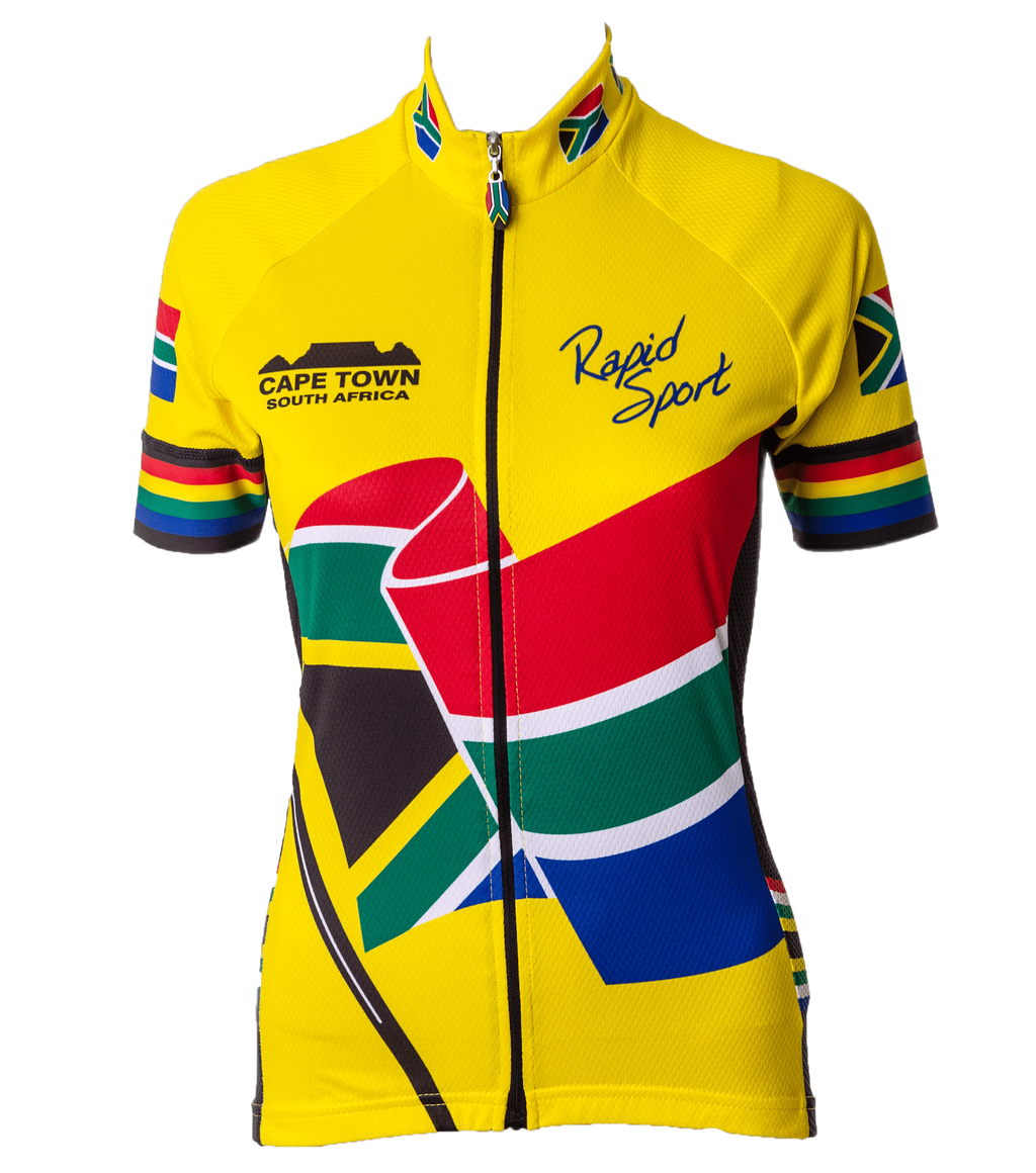 Womens Yellow South Africa Flag Cycling Shirt Front (background removed)