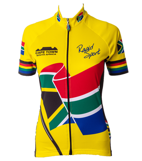 Womens Yellow South Africa Flag Cycling Shirt Front (background removed)